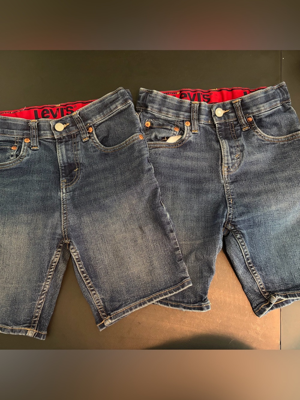 2 Pair Levi’s 511 Slim Fit Boys Denim Shorts Med Wash Size 10 Adjustable Waist
